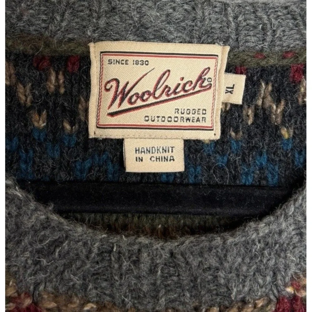 Woolrich Sweater Mens XL Multi Fair Isle Snowflake Handknit Wool Silk Blend Crew
